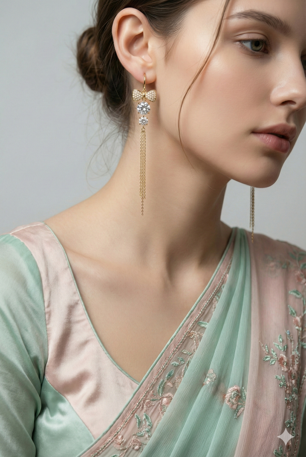 Lumina Pearl Bow & Cascading Tassel Drop Earrings hover